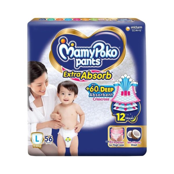 MAMYPOKO PANTS L SIZE 9-14 KG 56 PCS BABY DIAPERS